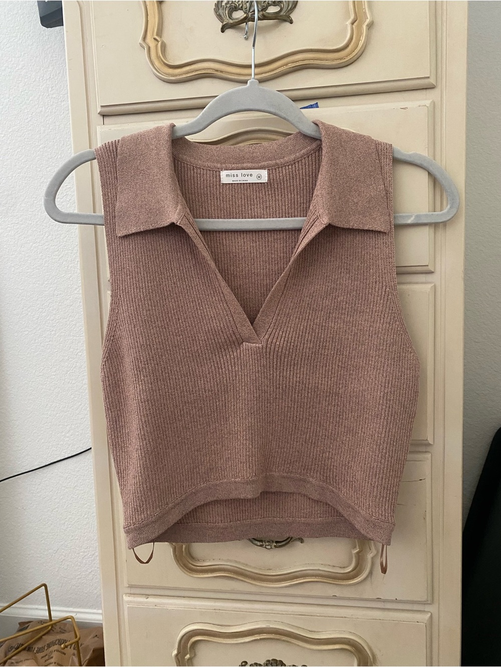 Miss Love Mauve Ribbed Collared Knit Crop Top
